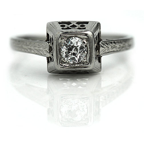 Hochzeit - Art Deco Engagement Ring .30ctw Antique Soliatire 1930s Platinum Wedding Ring Vintage Dainty European Cut Diamond Engagement Ring Size 7.5!