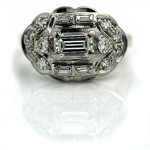 Wedding - Vintage Engagement Ring 1960s Emerald Cut Diamond Ring 1.00ctw Diamond Wedding Ring Unique Vintage Engagement Ring Size 6!