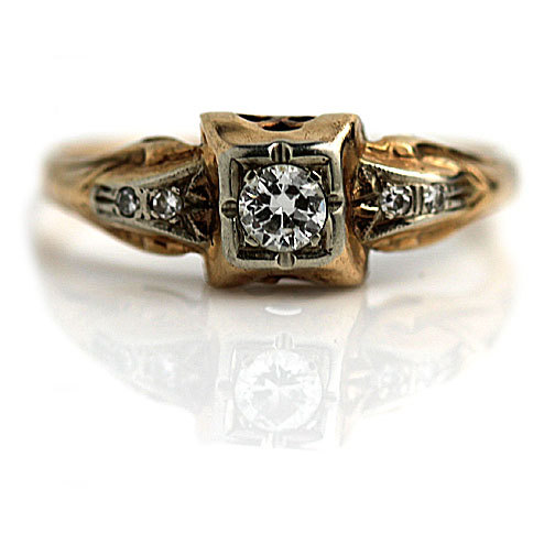 زفاف - Antique Engagement Ring Antique Promise Ring .19ctw 14 Kt Yellow Gold European Cut Diamond Vintage Engagement Ring Diamond Wedding Ring!