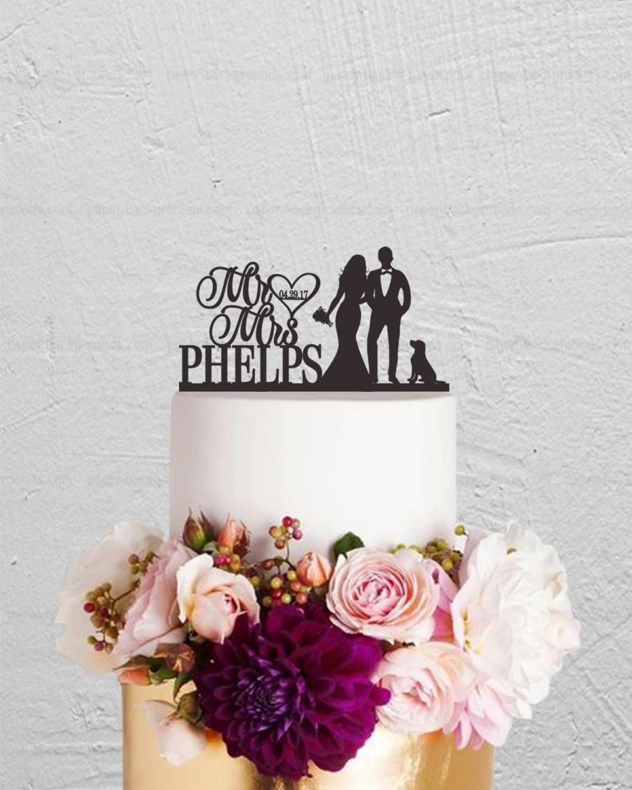 Hochzeit - Wedding Cake Topper,Mr And Mrs Cake Topper,Bride And Groom Cake Topper,Couple Cake Topper with Dog ,Custom Cake Topper