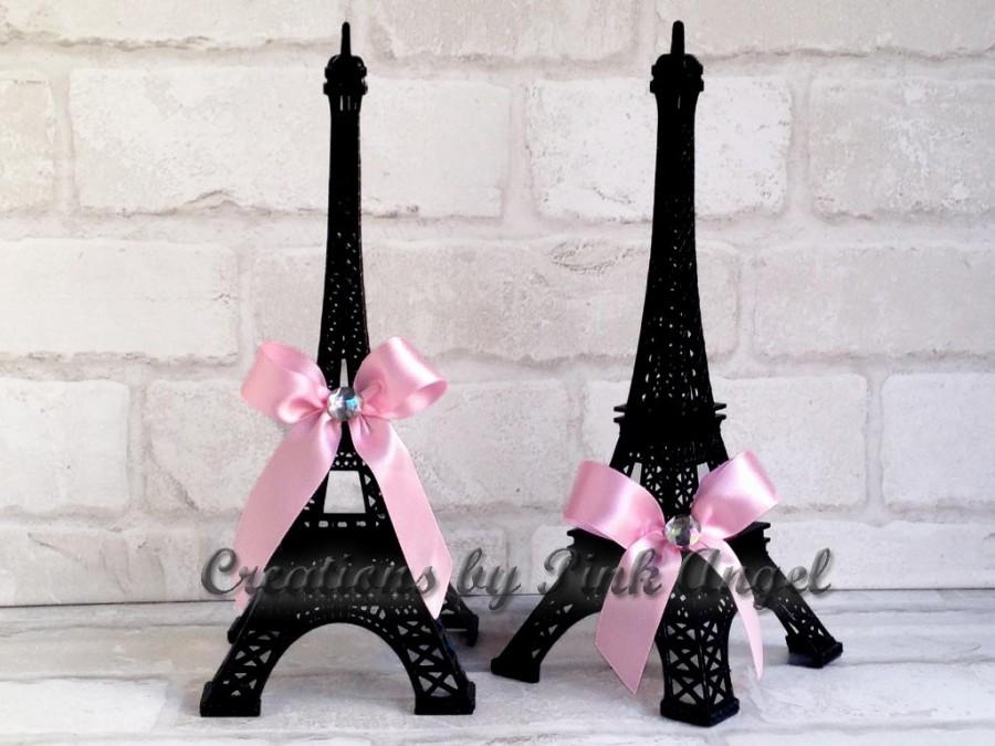 Wedding - 10 inch Black Eiffel Tower Cake Topper, Black and Pink Paris Topper, Paris Themed Party Decor, 1 Tower Included