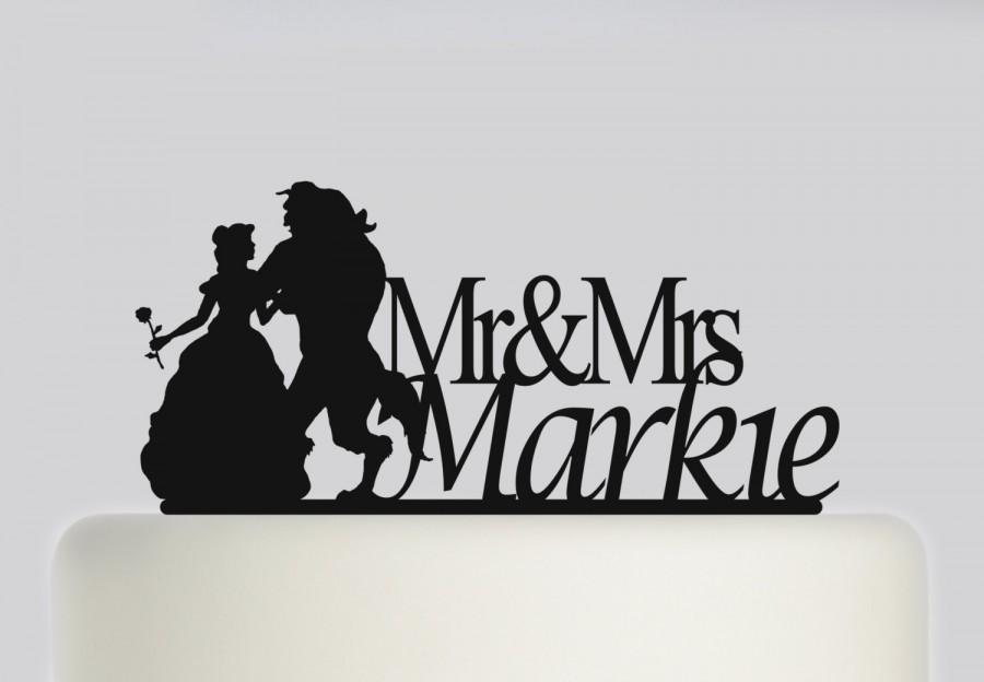 Wedding - Wedding Cake Topper - Beauty and the Beast Custom Cake Topper - Mr and Mrs Cake Topper with your surname - Bride and Groom cake topper .191