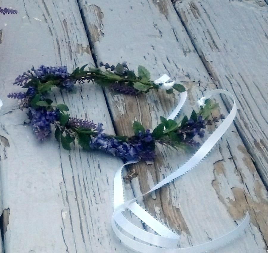 Hochzeit - Lavender Flower Crown 2017 wedding Trends Rustic artificial, silk florals little girl Halo purple Bridal party Accessories Hair Wreath