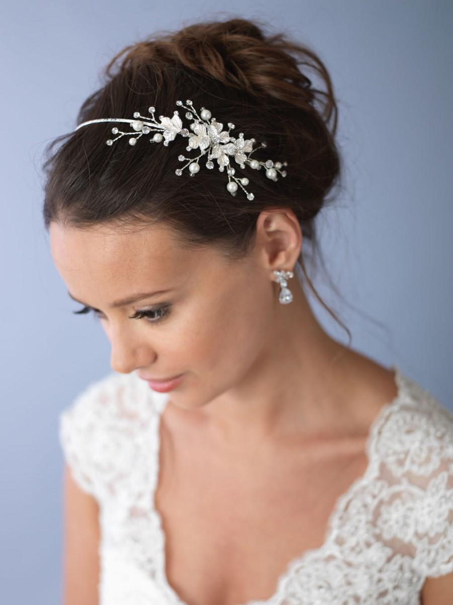 زفاف - Pearl Wedding Headband, Floral Bridal Headband, Bride Headband, Flower Headband, Floral Bridal Headpiece, Bridal Hair Accessory ~TI-3160