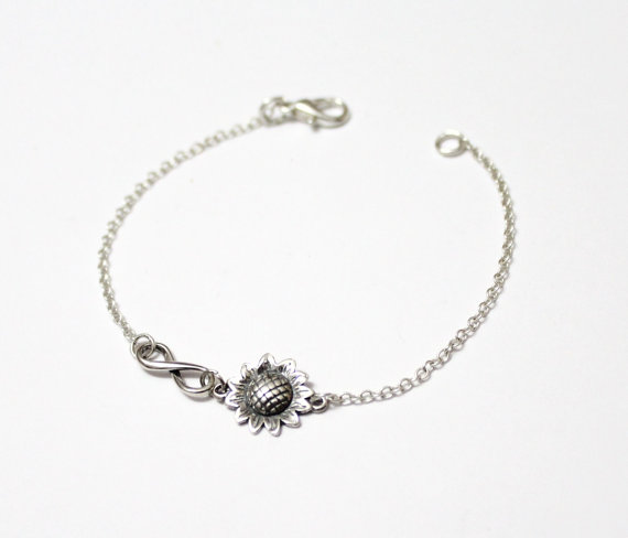 Hochzeit - Sunflower Bracelet, Infinity Bracelet, Sterling Silver Bracelet, Bridesmaid gift idea, Bridal jewelry, Wedding gift, Christmas gift, Gift