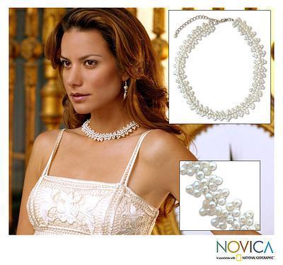 Wedding - Hand Made Bridal Pearl Strand Necklace, 'Extravagant White'