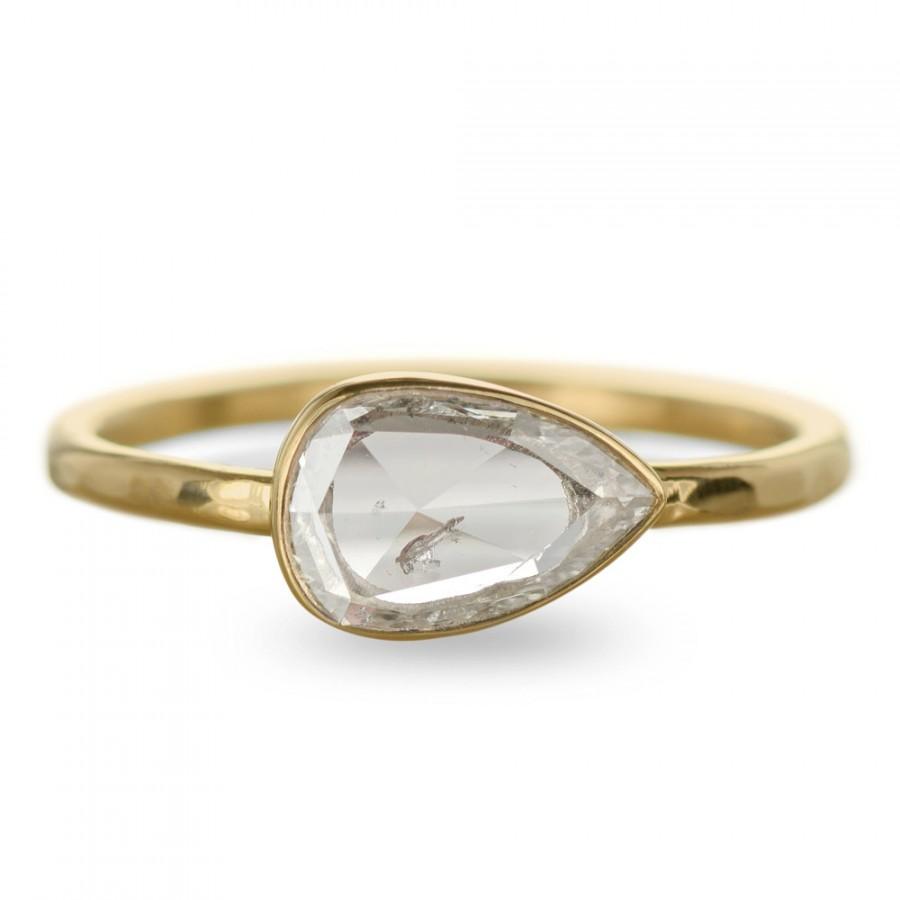 Mariage - Clear Rose Cut Diamond 14k Yellow Gold Ring