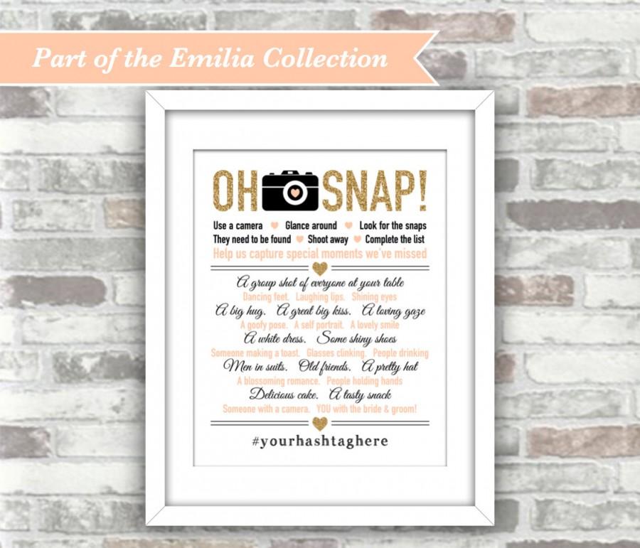 Hochzeit - PRINTABLE Personalised File - Emilia Collection - Wedding I spy 'Oh Snap' Table Decor Photo Game - 8x10 Digital File - Gold Blush Peach-Pink