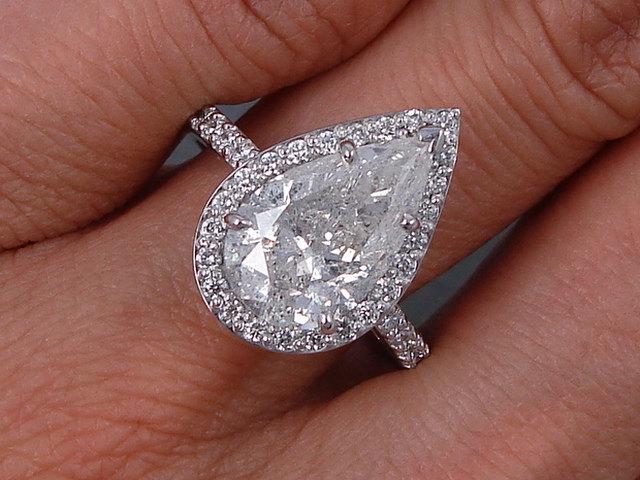 Свадьба - Stunning 3.68 ctw Pear Shape Diamond Engagement Ring with a 3.09 G Color/SI2 Clarity Enhanced Center Diamond