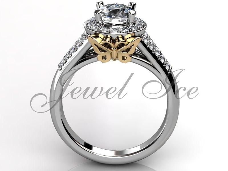 زفاف - Butterfly Engagement Ring - 14k white and yellow gold diamond unique butterfly engagement ring, wedding ring, anniversary ring ER-1114- 4