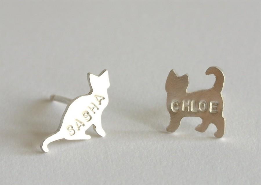 Свадьба - Personalized Cat Earrings, sterling silver
