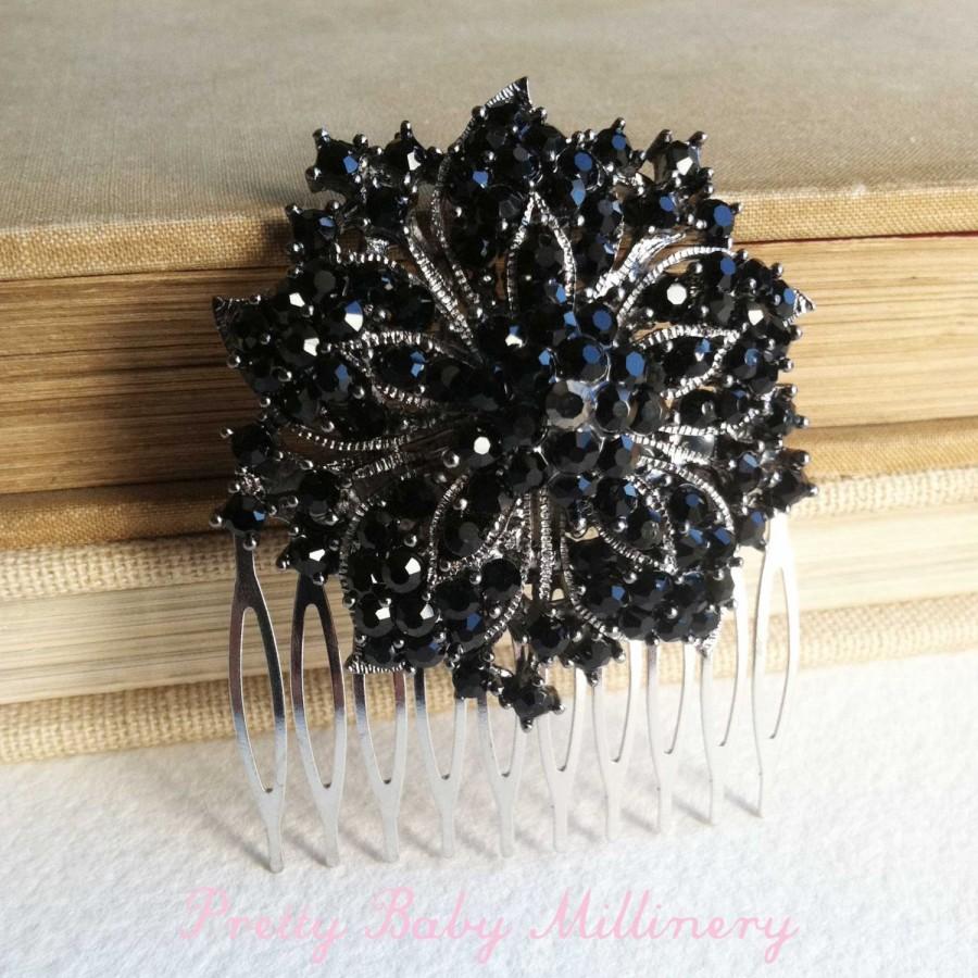 Hochzeit - Black hair accessories, vintage hair comb, black bridal headpiece, black hair comb, gothic, goth,, gunmetal, hair accessories, obsidian