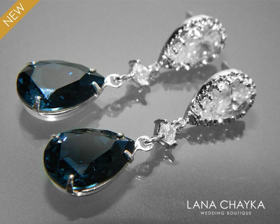 Mariage - Navy Blue Crystal Bridal Earrings Swarovski Montana Blue Teardrop Earrings Wedding Bridesmaid Blue Earrings Chandelier Earrings Prom Jewelry - $30.90 USD