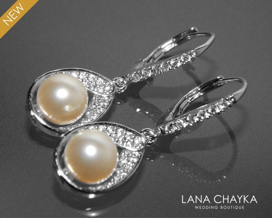 Wedding - Pearl Bridal Earrings Swarovski Ivory Pearl Leverback Earrings Wedding Pearl Silver Earrings Bridesmaid Pearl Jewelry Prom Pearl Jewelry - $31.50 USD