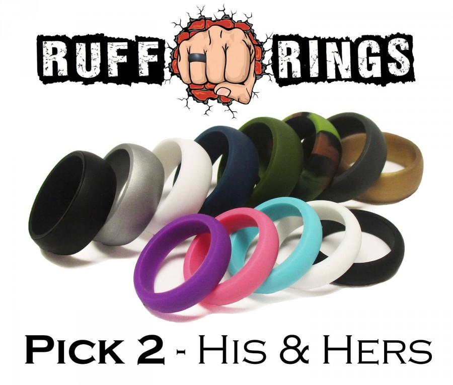 Mariage - HIS & HERS Silicone Rings Bundle - Mens and Womens Rubber Silicone Wedding Ring Band Stackable Silicone Ring Anniversary Engagement Gifts