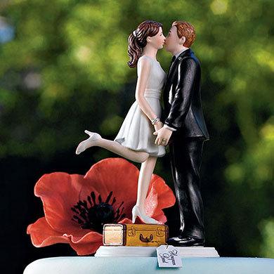 Hochzeit - A Kiss And We're Off Bride and Groom Wedding CakeTopper -Couple Romantic Porcelain Hand Painted Figurines