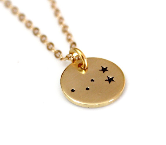 زفاف - Cassiopeia Constellation Sterling Silver necklace, Gold Plated, Hand Stamped Constellation Necklace, Silver,Zodiac Jewelry, Birthday Gift