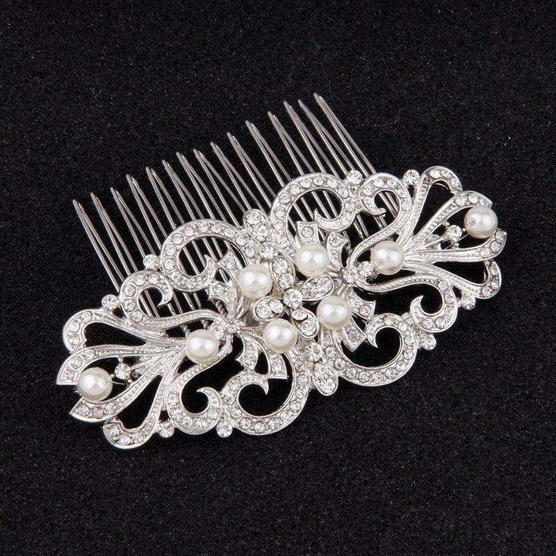 زفاف - Vintage Pearl Bridal Hair Side Combs for Wedding Silver
