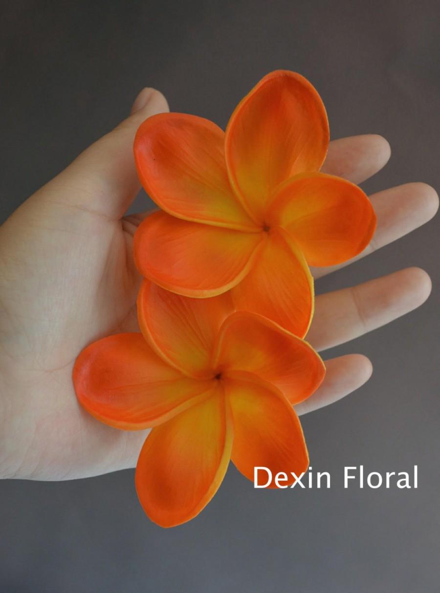 زفاف - Orange Plumerias Real Touch Flowers frangipani heads for cake decoration and wedding bouquets