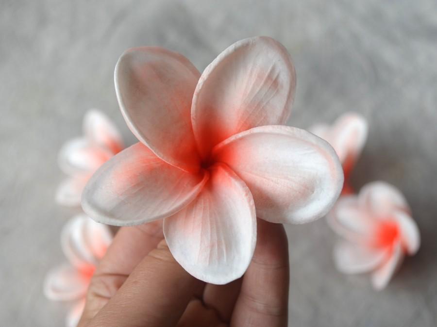زفاف - Coral Center Plumerias Natural Real Touch Flowers frangipani heads for cake Toppers, Wedding Decorations