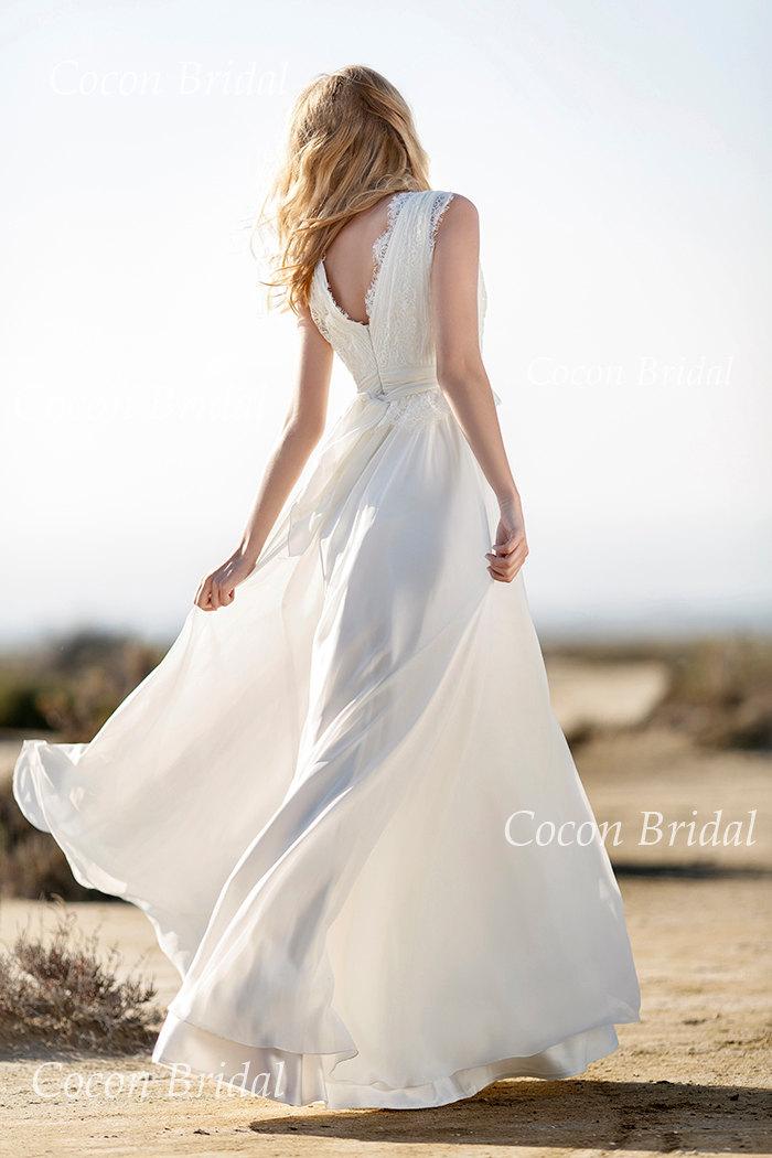 Wedding - Bohemian Wedding gown from Chiffon, French lace , Boho style dress, Romantic and Dreamy Wedding Dress