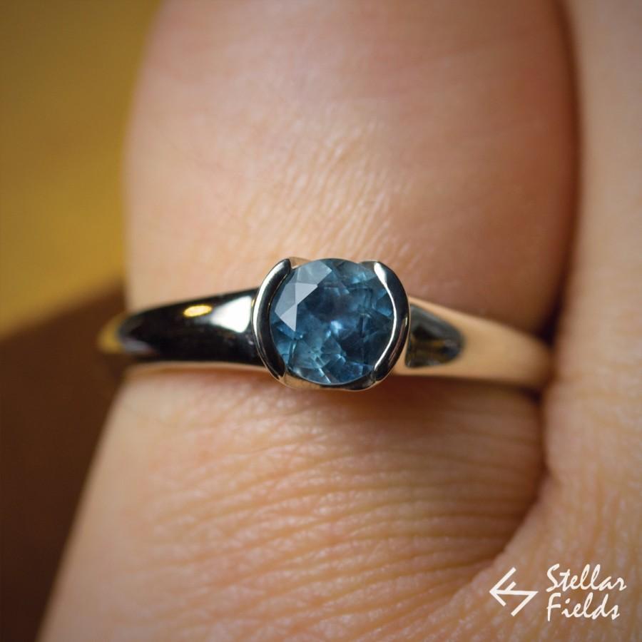 Wedding - Blue Sapphire Engagement Ring Bezel Set Engagement Ring Montana Sapphire Ring Modern Ethical Elegant Wedding in 14k, 18k Gold or Platinum