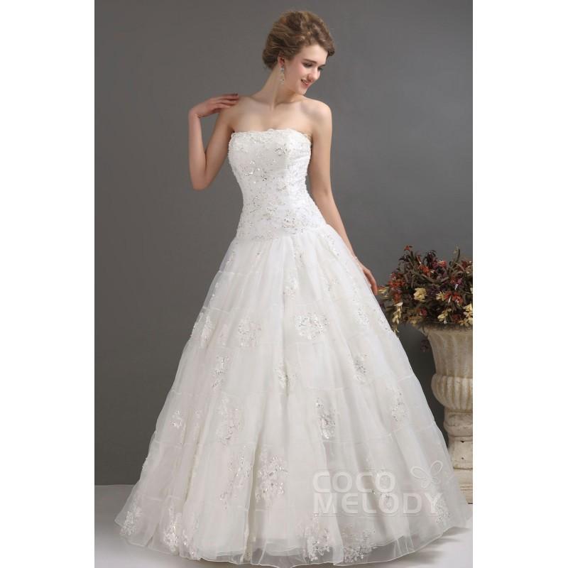 زفاف - Graceful A-Line Strapless Court Train Organza Wedding Dress CWZT1301D - Top Designer Wedding Online-Shop
