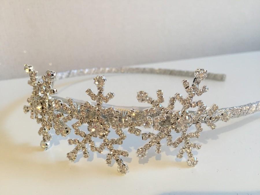 Hochzeit - snowflake headpiece wedding headdress diamante tiara crystal headband  side tiara