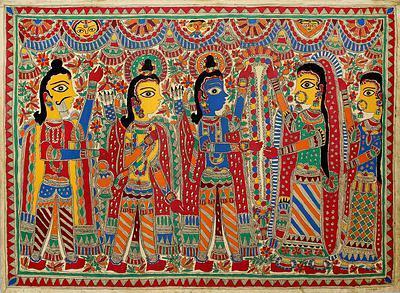 زفاف - Madhubani painting, 'Rama and Sita Wed'