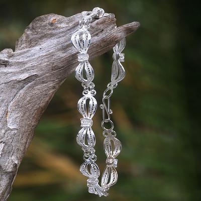 زفاف - Indonesian Sterling Silver Link Bracelet, 'Wedding Ribbons'