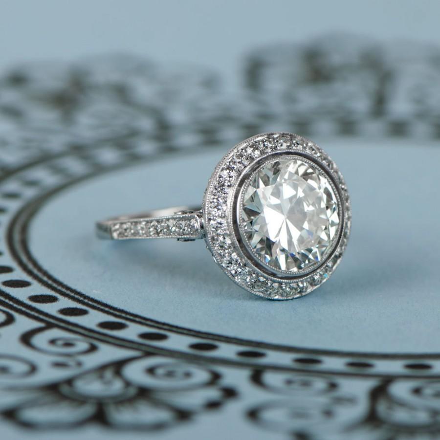 Свадьба - 3.24ct Vintage Style Old European Diamond Halo Ring