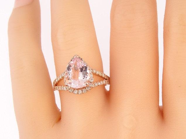 زفاف - 14K Rose Gold Halo Diamond Pear Shape Morganite Engagement Ring Wedding Ring Anniversary Ring Promise Ring Yellow Gold White Gold Art Deco