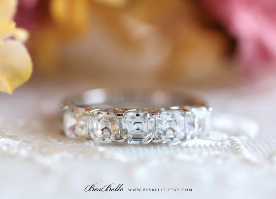 زفاف - 1.5 ct.tw Classic Five-Stone Engagement Ring-Asscher Cut Diamond Simulant-Anniversary Gift-Elegant Bridal Ring-Solid Sterling Silver [0717]