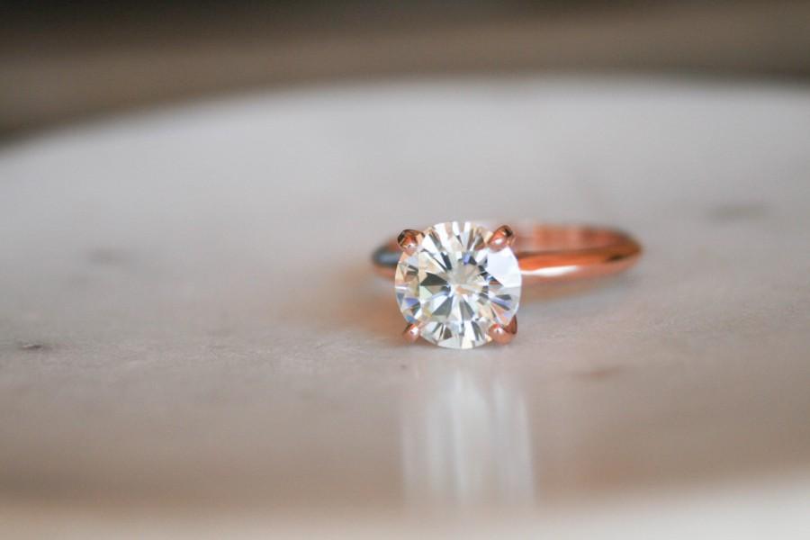 زفاف - Round Moissanite Solitaire Engagement Ring, Rose Gold Ring, Wedding Ring, Engagement Ring, Moissanite, Forever One Moissanite