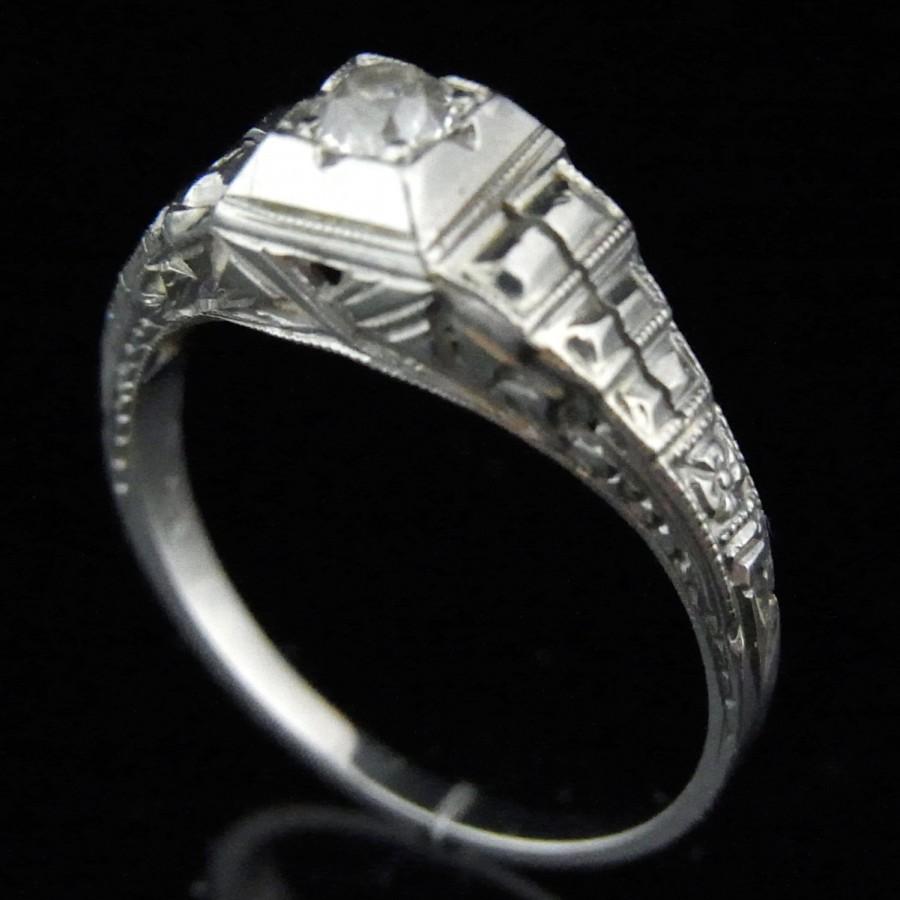 Mariage - Art Deco Old European Cut Diamond 18k White Gold Engagement Promise Ring Antique