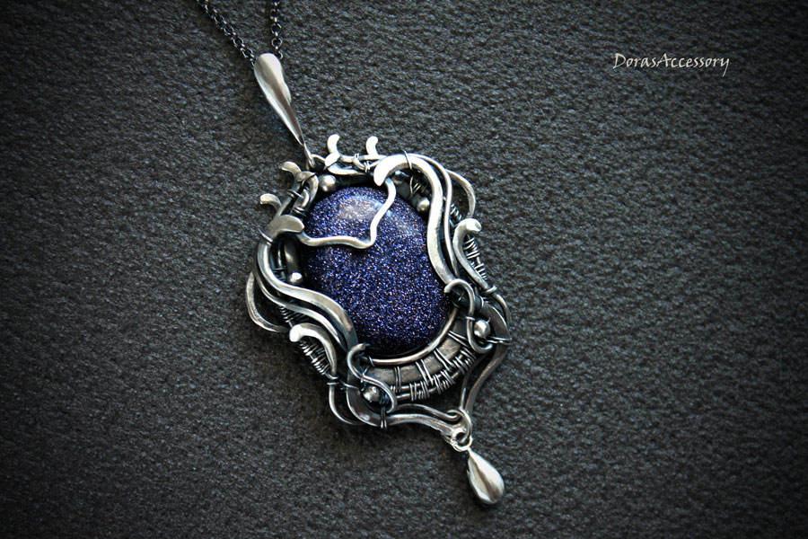 Свадьба - Aventurine sterling silver pendant WITHOUT CHAIN  - Wire wrapped silver pendant with purple  aventurine- Gift for her - Silver pendant
