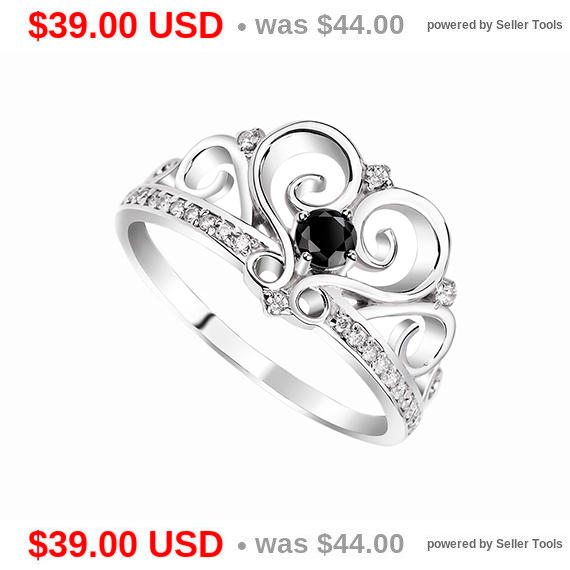 Wedding - Tiara Ring Princess Crown Ring Black Engagement Ring Black Promise Ring for Her Princess Ring Tiara Promise Ring Black Wedding Ring CZ Ring