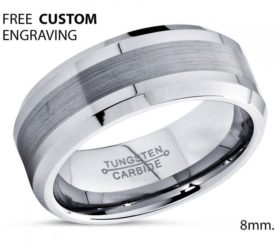 Mariage - Tungsten Wedding Band,Tungsten Wedding Ring,Beveled,Brushed Polish,Anniversary Ring,Engagement Band,His,Hers,8mm Tungsten Ring,Matching Set