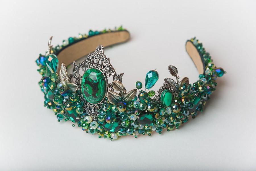 زفاف - Emerald crystal crown Adult Beaded headband Bridal crown Baroque style Swarovski Green tiara Gift for her Wedding boho Dolce Fashion crown