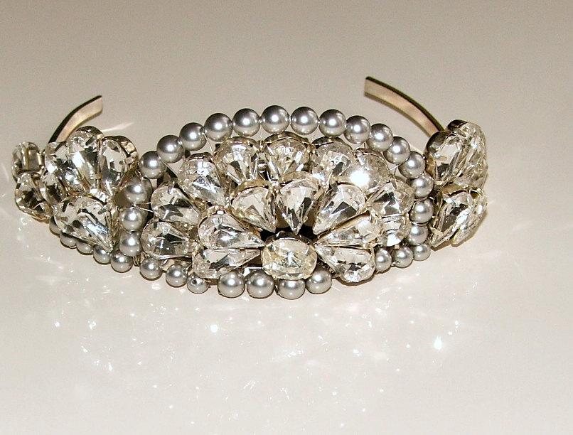 Wedding - SALE Art Deco Tiara, Gatsby Tiara, Crystal Diamante and Pearl Wedding Headdress, Silver Vintage Style Tiara, Wedding Tiara, Crystal Tiara.