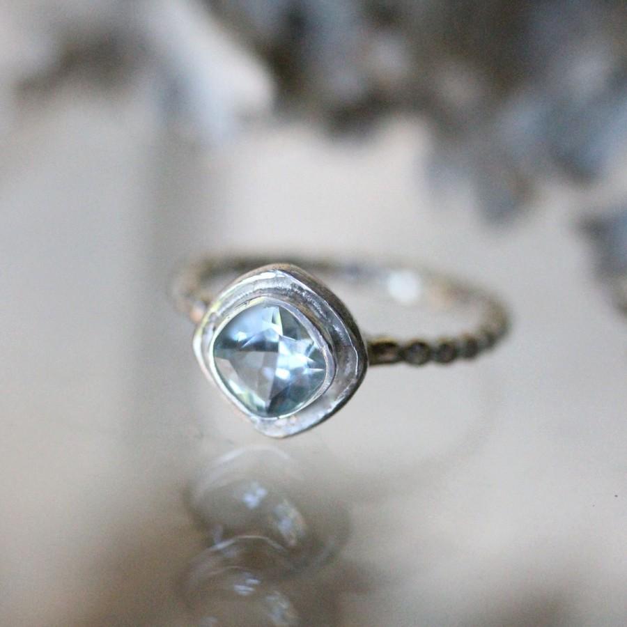 زفاف - Genuine Aquamarine Sterling Silver Ring, Gemstone Ring, Cushion Shape Ring, Eco Friendly, Engagement Ring, Stacking Ring - Made To Order