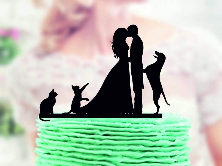 زفاف - Wedding Cake topper with Cat and Dog , Wedding Cake topper with Dog and Cat, topper with dog and cat, Topper for wedding, rustic cake topper