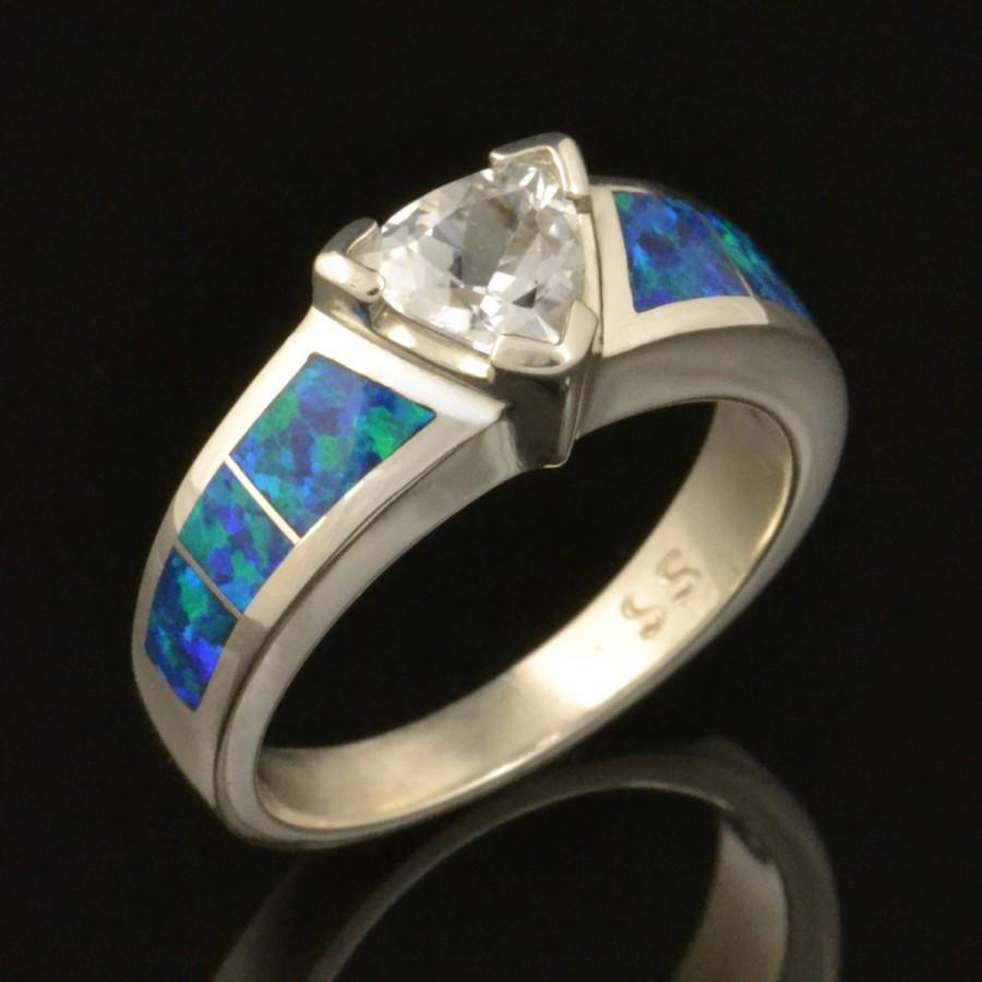 Свадьба - Lab Created Opal Engagement Ring with Trillion White Sapphire