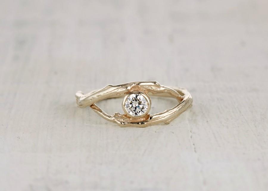 Wedding - Bezel-Set Unity Ring - Solid Gold or Platinum Entwined Twig Nature Engagement Ring