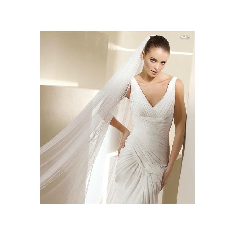زفاف - 2017 Modest V-neck Wedding Dress Features Wrinkel Chiffon Mermaid Long Hemline/Train In Canada Wedding Dress Prices - dressosity.com