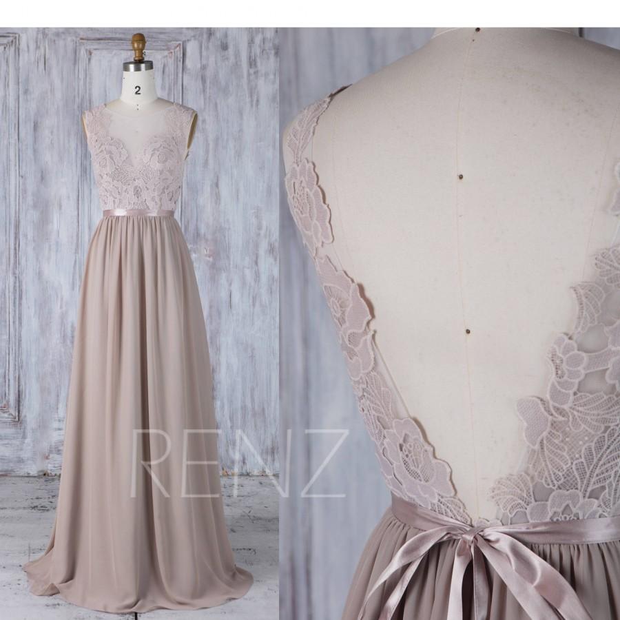 زفاف - 2017 Gray Chiffon Bridesmaid Dress with Belt, Sweetheart Lace Illusion Wedding Dress, V Back Long Prom Dress Floor Length (L291)