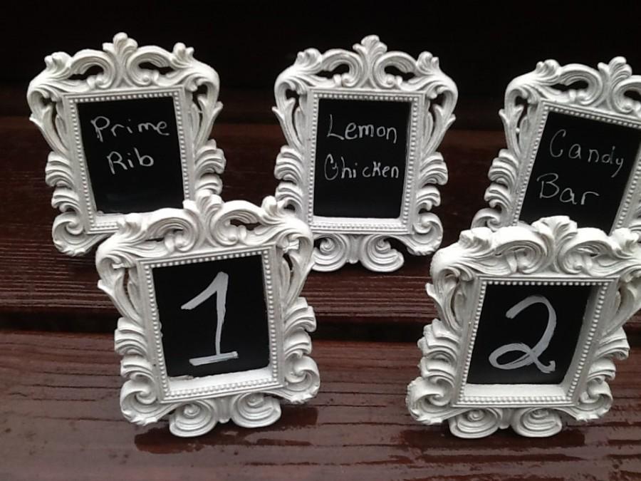 Hochzeit - Set of 5 White or Black Mini Chalkboard Table Number Frames / Wedding Decor Formal Place Setting Buffet Line