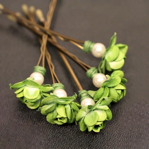 زفاف - Enchantment Rose, Bridal Hair Accessories, Wedding Hair Accessory, Bridesmaid Hair Flower, Green Hair Flower, Brass Bobby Pin - Set of 5