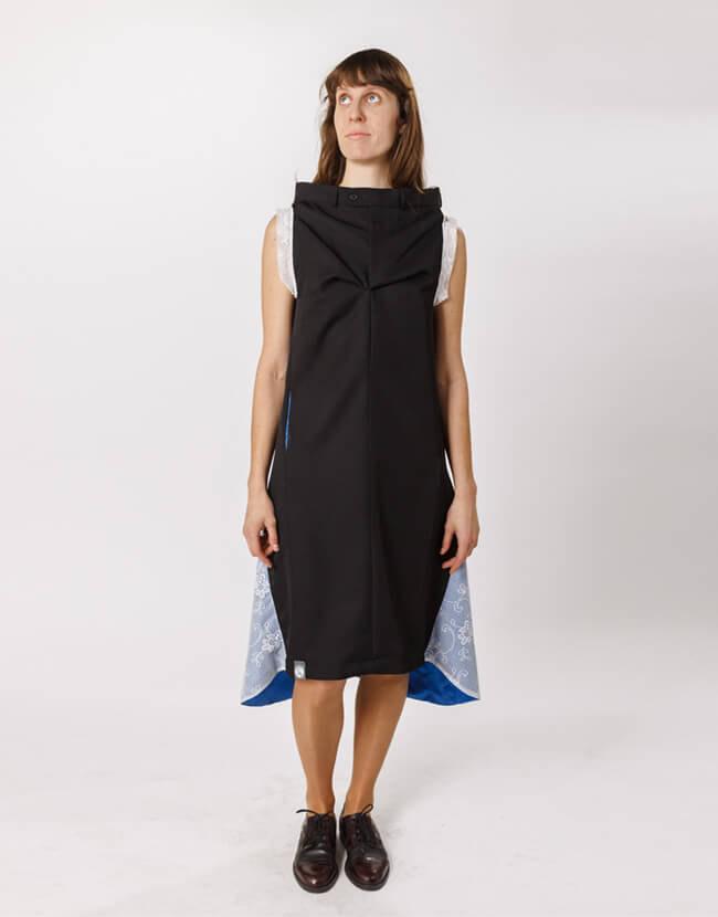 زفاف - Midi black formal evening dress // Bridesmaid dress // Prom dress, fine vintage lace // Blue lining and side pockets // Size M