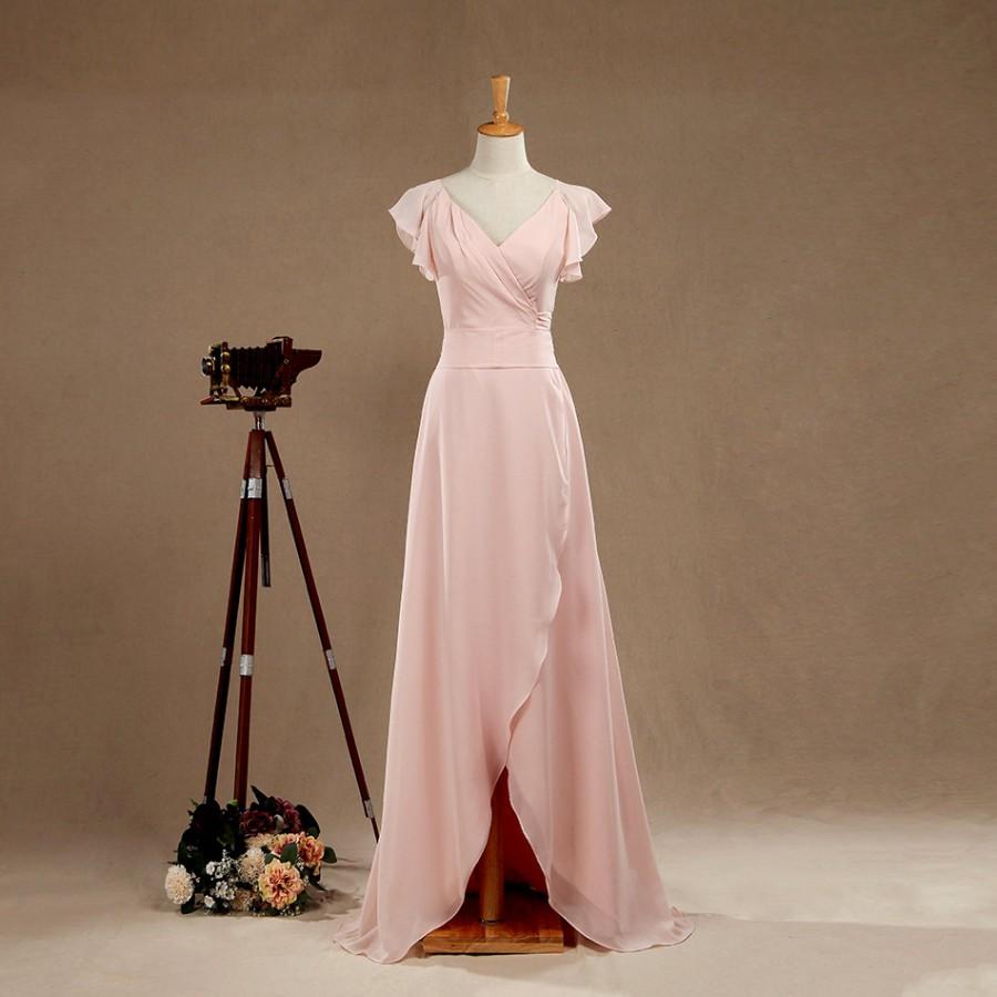 Hochzeit - Long Blush Bridesmaid dress, V Neck Wedding dress, Party dress, Womens Formal Evening dress, Maxi dress floor length